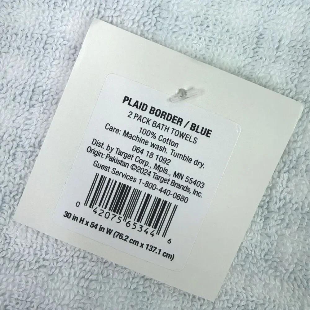 Threshold Traditional Gingham Plaid Bath Towels - Blue - 2 Packs - 4 Towels